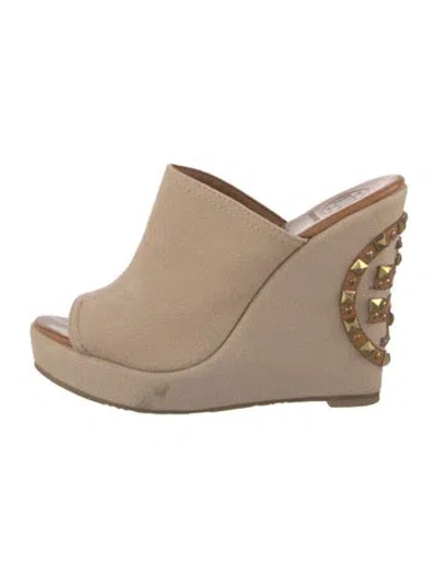 Pre-owned Tory Burch Canvas Studded Accents Mules In Neutral