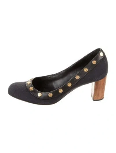 Pre-owned Tory Burch Canvas Studded Accents Pumps In Black