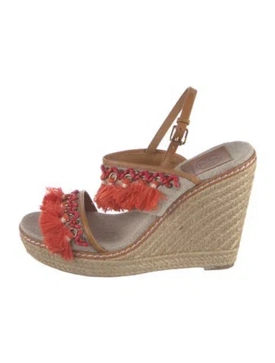 Pre-owned Tory Burch Canvas Tassel Accents Espadrilles In Neutral