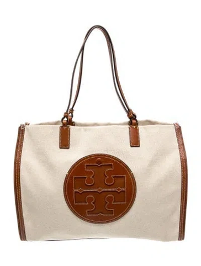 Pre-owned Tory Burch Canvas Top Handle Bag In Neutral
