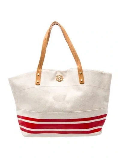Pre-owned Tory Burch Canvas Tote In Neutral