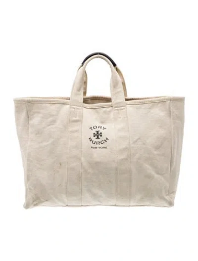 Pre-owned Tory Burch Canvas Tote In White