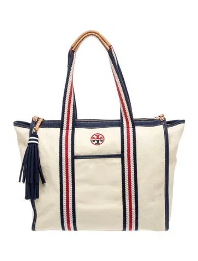 Pre-owned Tory Burch Canvas Tote In White