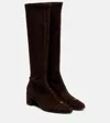 Tory Burch Cap Toe Knee High Boots 55mm Cocoa Suede In Brown