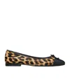 Tory Burch Brown Ballet Shoes With Cap Toe And Leopard Print In Leather Woman In Black