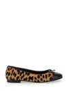 Tory Burch Brown Ballet Shoes With Cap Toe And Leopard Print In Leather Woman In Clssc Leoprd