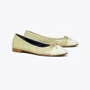 Tory Burch Cap-toe Leather Ballet Flat In Olive Sprig