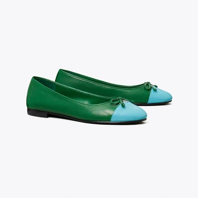 Tory Burch Cap-toe Ballet In Spring Forest/skylight Blue