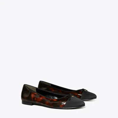 Tory Burch Cap-toe Ballet In Tortoise Patent/perfect Black