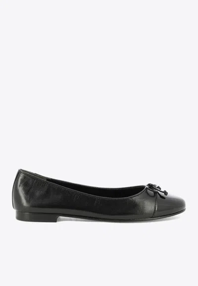 Tory Burch Cap-toe Bow Embellished Ballet Flats In Black