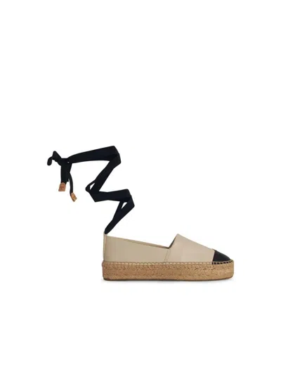 TORY BURCH TORY BURCH 'CAP-TOE' CREAM LEATHER ESPADRILLES