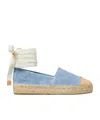 Tory Burch Bicolor Denim Ankle-wrap Espadrilles In Blue