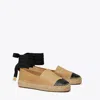 Tory Burch Ankle Wrap Cap Toe Platform Espadrille In Ginger Shortbread/perfect Black