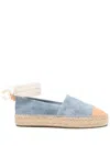Tory Burch Bicolor Denim Ankle-wrap Espadrilles In Blue