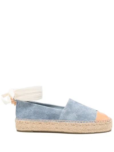 Tory Burch Bicolor Denim Ankle-wrap Espadrilles In Blue