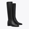 Tory Burch Leather Cap-toe Medallion Knee Boots In Black