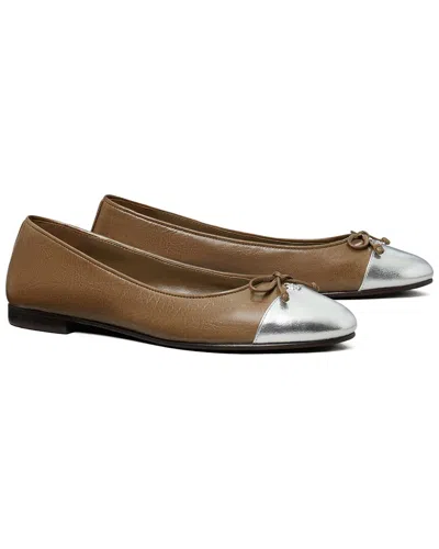 Tory Burch Cap-toe Leather Ballet Flat In Brown