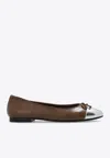 Tory Burch Bow-detail Leather Ballerina Shoes In Brown