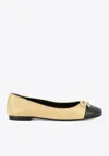 Tory Burch Goat And Bovine Leather Ballerinas In Sand