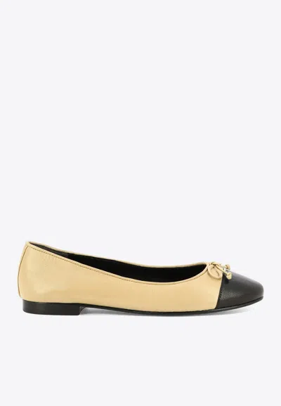 Tory Burch Cap-toe Leather Ballet Flats In Sand