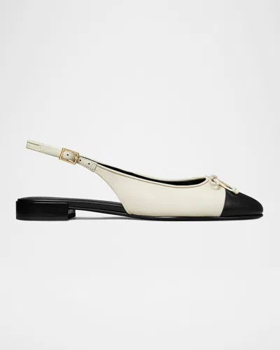 TORY BURCH CAP-TOE LEATHER SLINGBACK BALLERINA FLATS