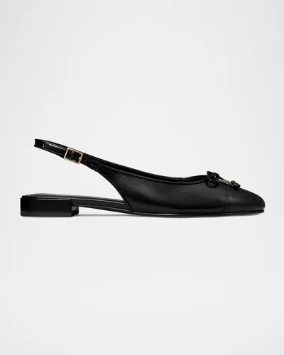 TORY BURCH CAP-TOE LEATHER SLINGBACK BALLERINA FLATS