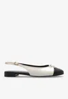 Tory Burch Cap-toe Leather Slingback Flats In White