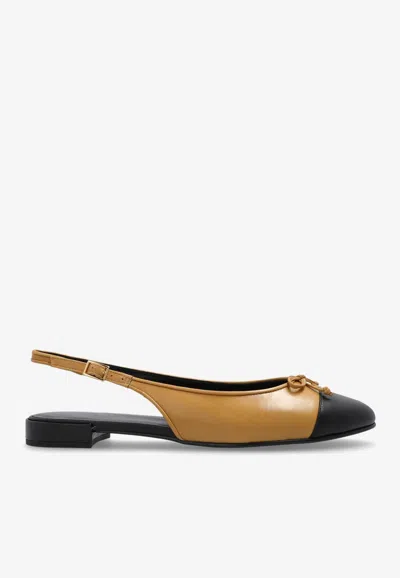 Tory Burch Cap-toe Leather Slingback Flats