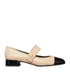 Tory Burch Capto Pink And Black Mary Janes With Logo Detail And Contrasting Toe In Leather Woman In Nude