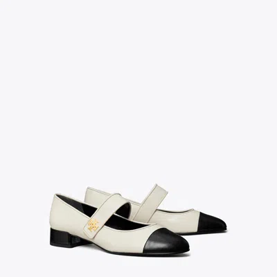 Tory Burch Cap-toe Mary Jane Heel Ballet In Light Cream/perfect Black