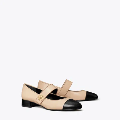 Tory Burch Cap-toe Mary Jane Heel Ballet In Rose Silk/perfect Black