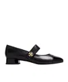 Tory Burch Mary Jane Cap-toe Leather Ballerina Flats In Black