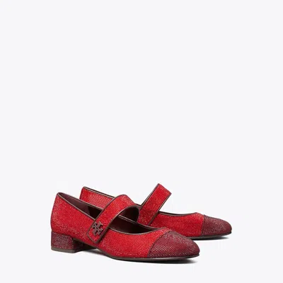 Tory Burch Cap-toe Mary Jane Pavé Heeled Ballet In Ruby/plum