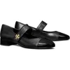 Tory Burch Mary Jane Cap-toe Leather Ballerina Flats In Black
