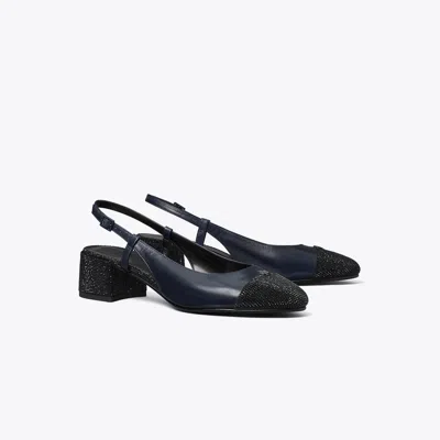 Tory Burch Cap-toe Pavé Slingback Pump In Blue