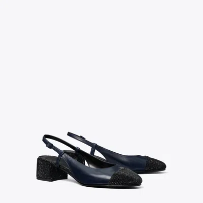 Tory Burch Leather Embellished Slingback Pumps 45 In Black