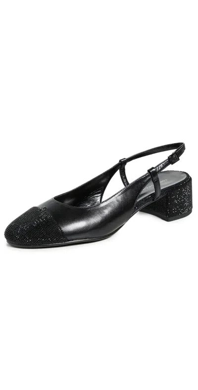 Tory Burch Pave Slingback Block Heel Embellished Toe In Black