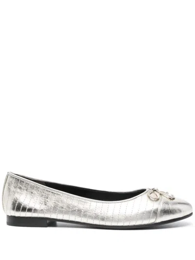 Tory Burch Gap-toe Metallic Leather Ballet Flats In Silver