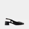 Tory Burch Mixed Leather Cap-toe Slingback Ballerina Pumps In Black