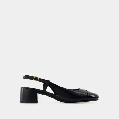 Tory Burch Mixed Leather Cap-toe Slingback Ballerina Pumps In Black
