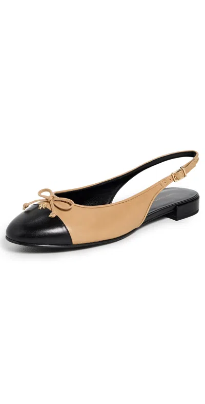 Tory Burch Cap Toe Slingback Ballet Flats Ginger Shortbread/perfect Bl In Gold