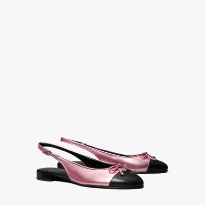 Tory Burch Cap-toe Slingback In Pink Etoile/perfect Black