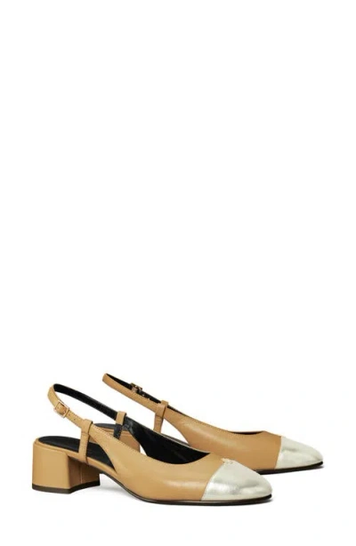 Tory Burch Bicolor Cap-toe Slingback Pumps In Brown