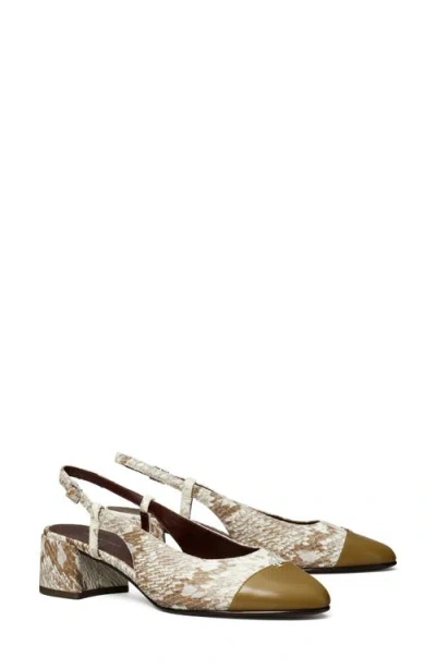 Tory Burch Cap Toe Slingback Pump In Granite Roccia/ramure Green