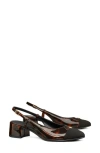 Tory Burch Cap Toe Slingback Pump In Tortoise Patent / Black