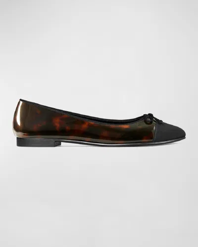 TORY BURCH CAP-TOE TORTOISE-PRINT LEATHER BALLET FLATS