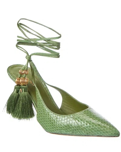 Tory Burch Capri Wrap Snake-embossed Leather Pump In Green