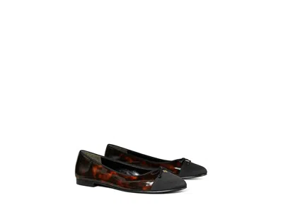 Tory Burch Cap-toe Ballet Women's Shoes Tortoise Patent/perfect Black: 10 M In Blue