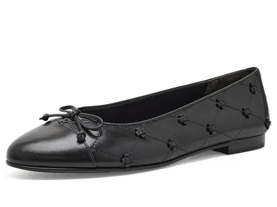 Tory Burch Cap-toe Bunny Knot Ballets Women's Slippers Perfect Black/perfect Black: 5 M, Leather In Animal Print