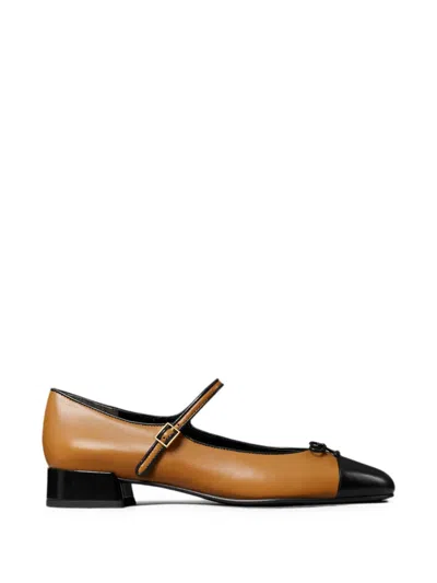 Tory Burch Cap-toe Mary Jane Bow Ballet Flats 25mm In Brown